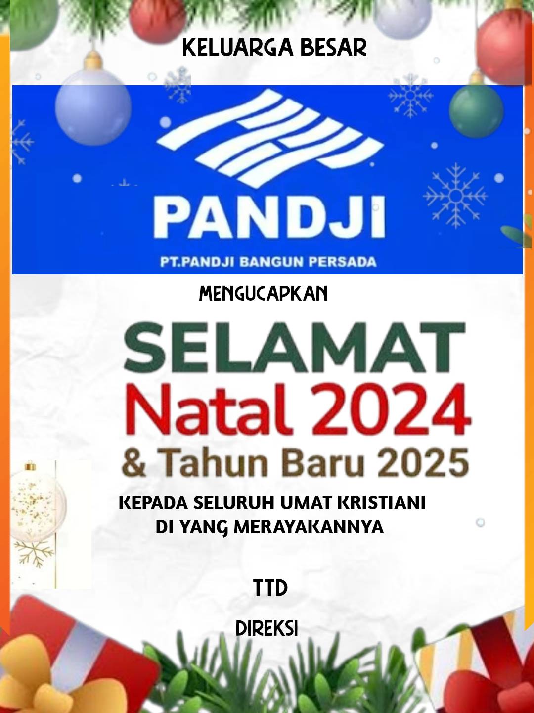 Keluarga Besar PT Pandji Bangun Persada Mengucapkan Selamat Natal dan Tahun Baru 2025