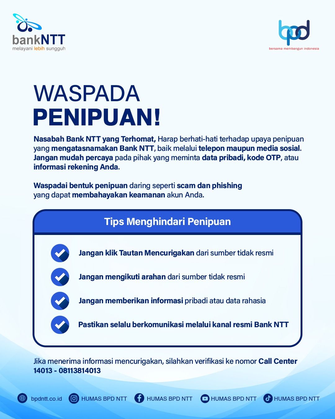 Bank NTT Imbau Nasabah Waspadai Penipuan Berkedok Telepon dan Media Sosial