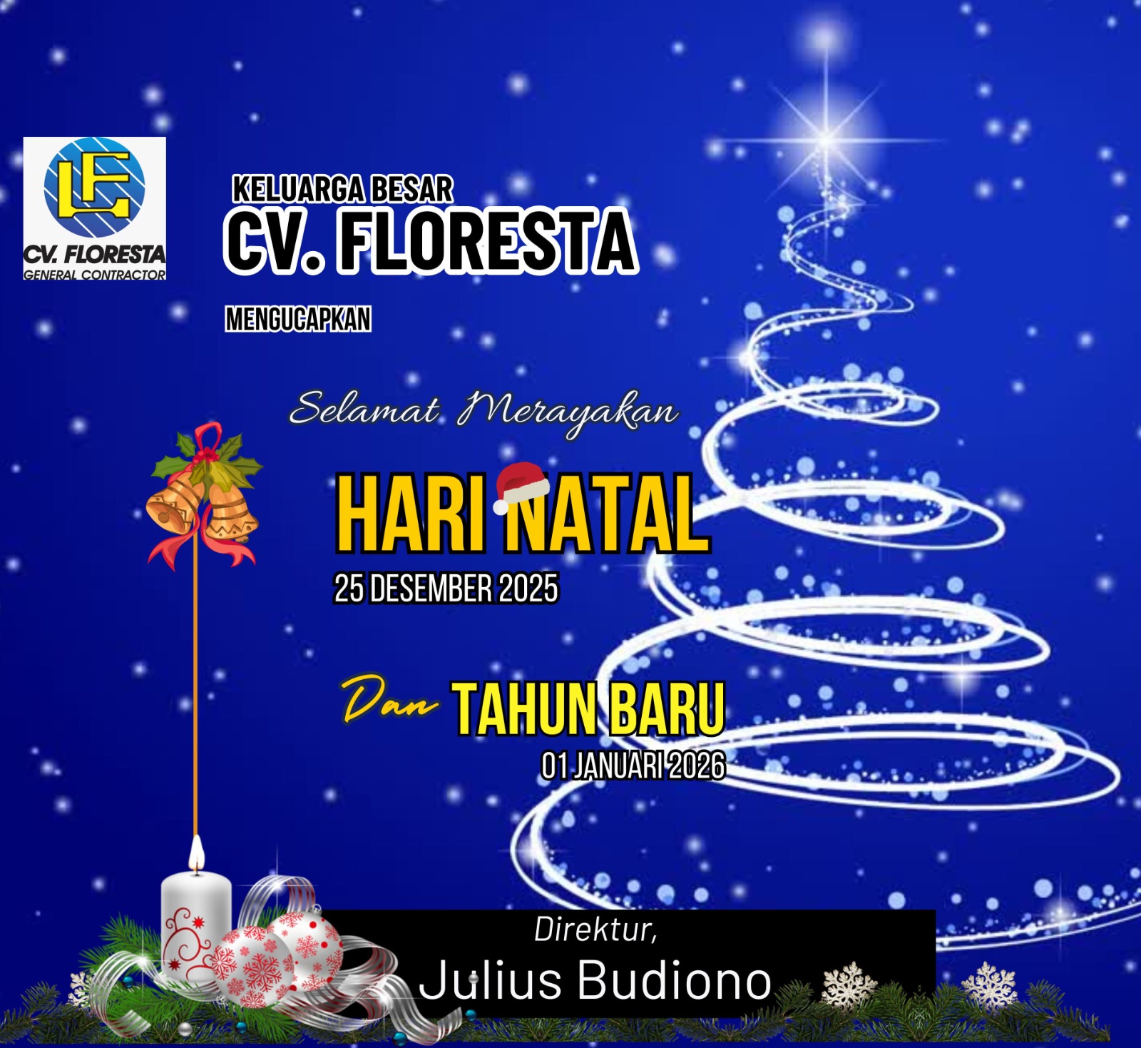 CV. Floresta mengucapkan selamat merayakan Natal 2025 dan tahun baru 2026