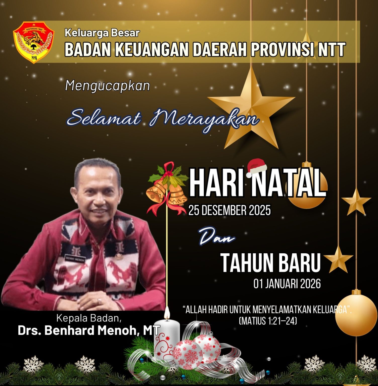 Keluarga Besar Badan Keuangan Daerah Provinsi NTT Mengucapkan Selamat Natal dan Tahun Baru 2026