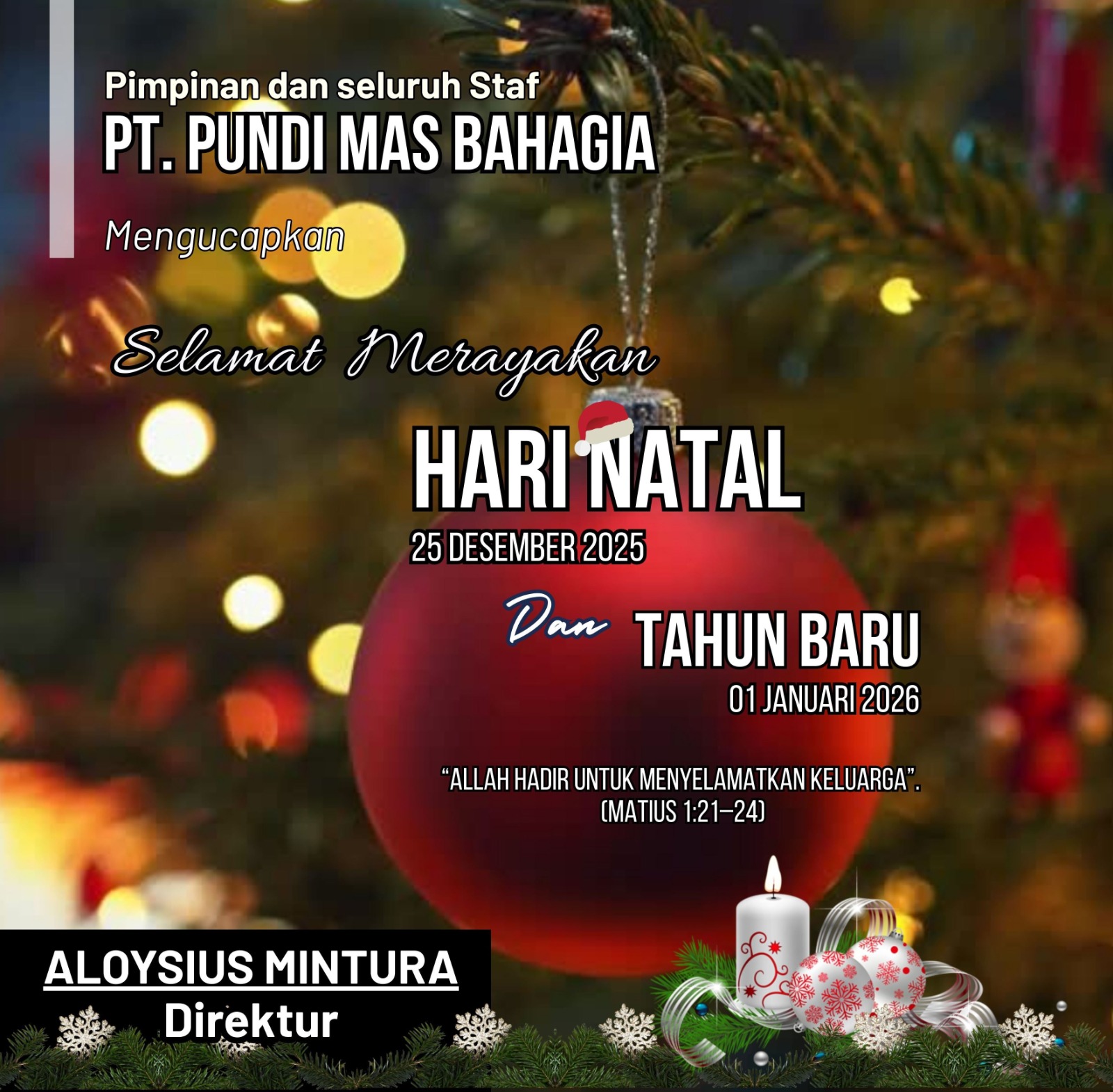 Keluarga Besar PT Pundi Mas Bahagia Mengucapkan Selamat Natal dan Tahun Baru 