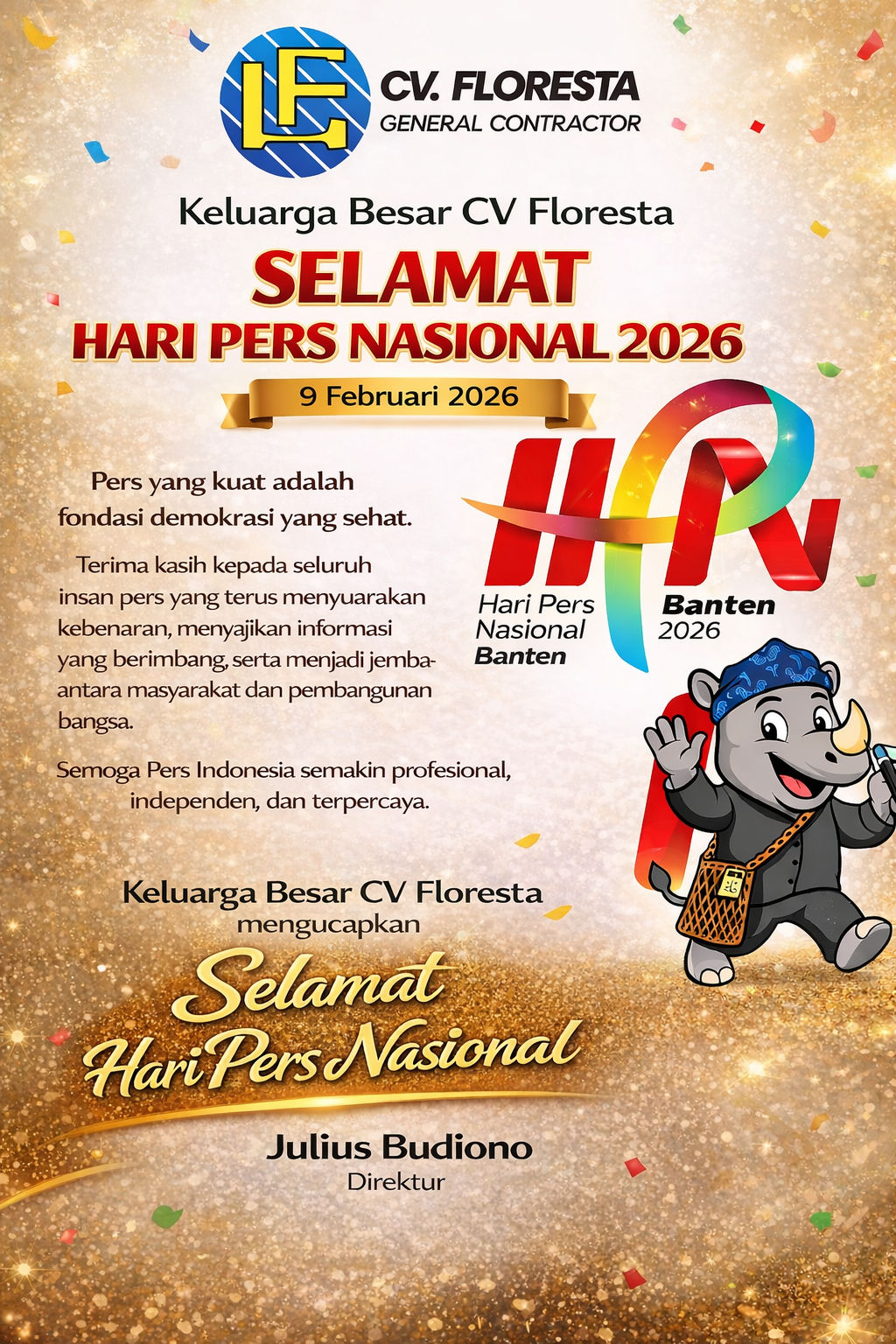 Keluarga Besar CV Floresta mengucapkan selamat Hari  Pers Nasional 