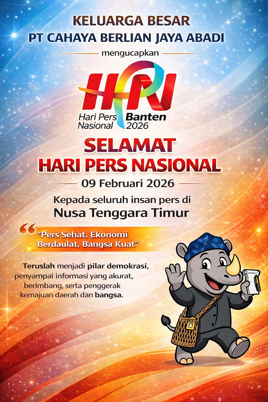 Keluarga Besar PT Cahaya Berlian Jaya Abadi Mengucapkan Selamat Hari Pers Nasional 