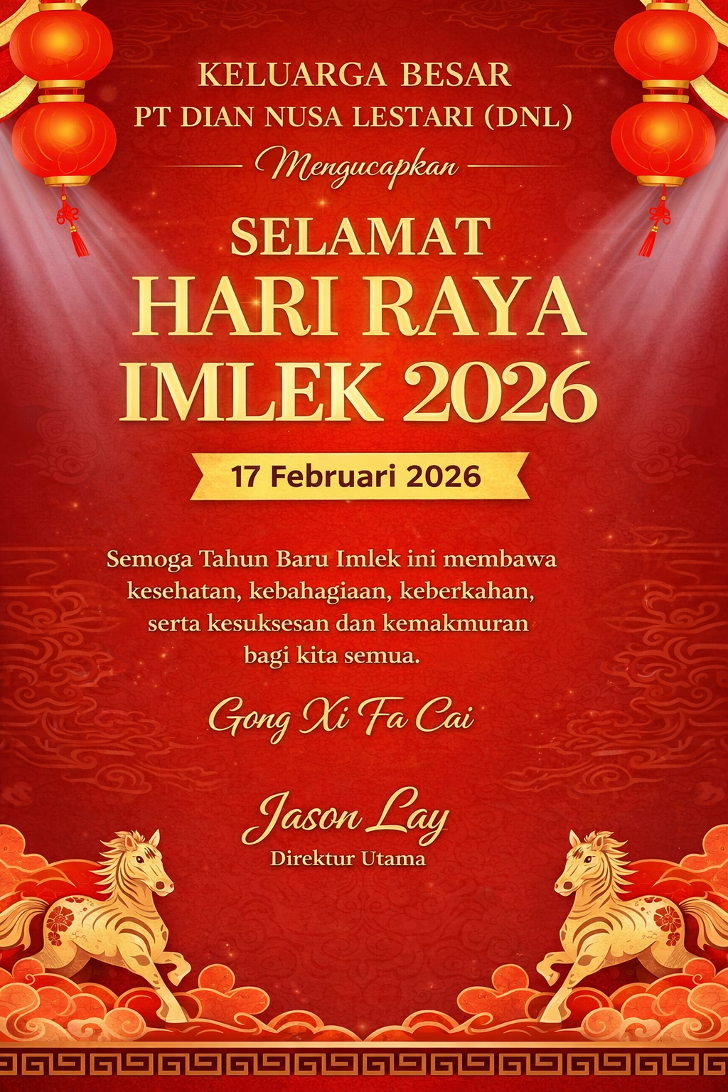 Keluarga Besar PT Dian Nusa Lestari Mengucapkan Selamat Hari Raya Imlek Tahun 2026