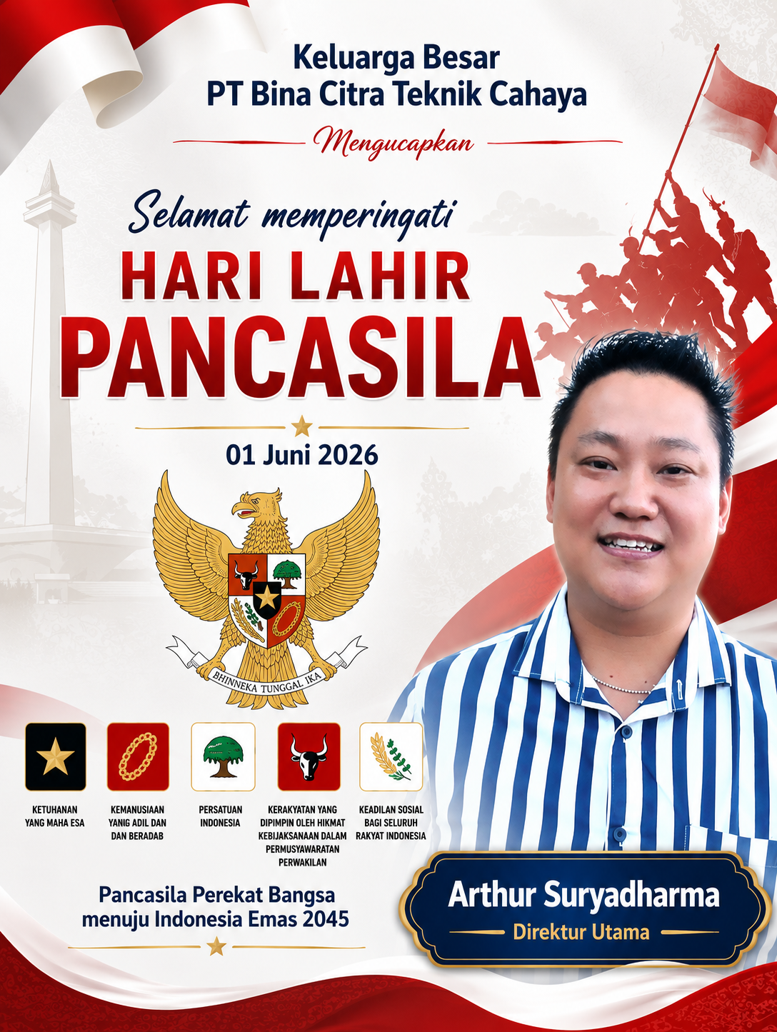 Keluarga Besar PT Bina Citra Teknik Cahaya Mengucapkan Selamat Memperingati Hari Lahir Pancasila 