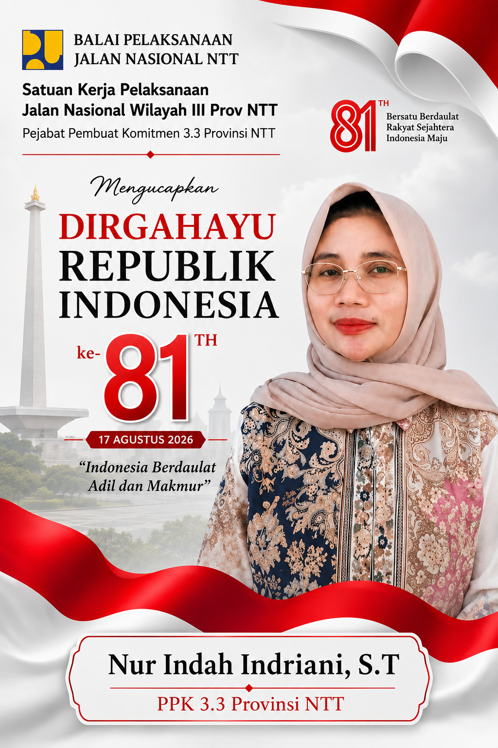 Keluarga Besar PPK 3.3 Provinsi NTT Mengucapkan Dirgahayu Republik Indonesia 